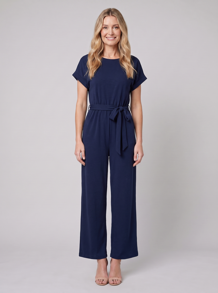 Valentina navy wide-leg jumpsuit front