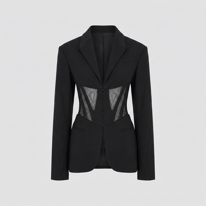 Black tailored blazer product flat lay