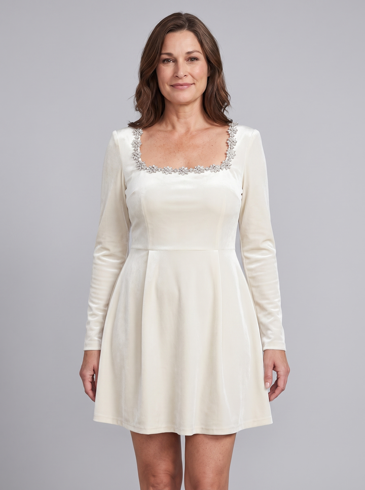 Eclat velvet jewel trim mini dress white
