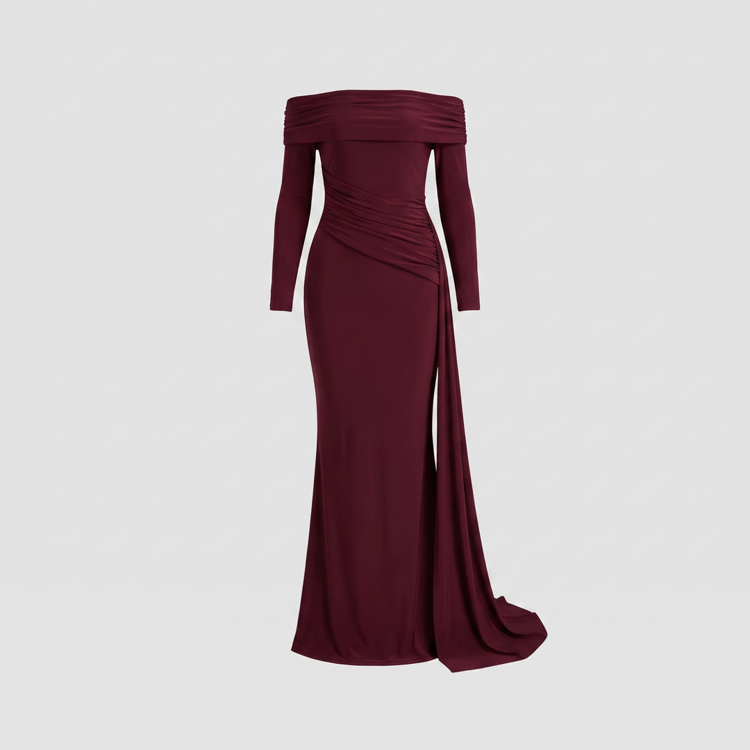 Evangeline ruched gown product flat lay