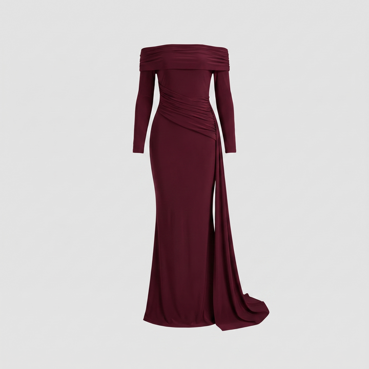 Evangeline ruched gown product flat lay
