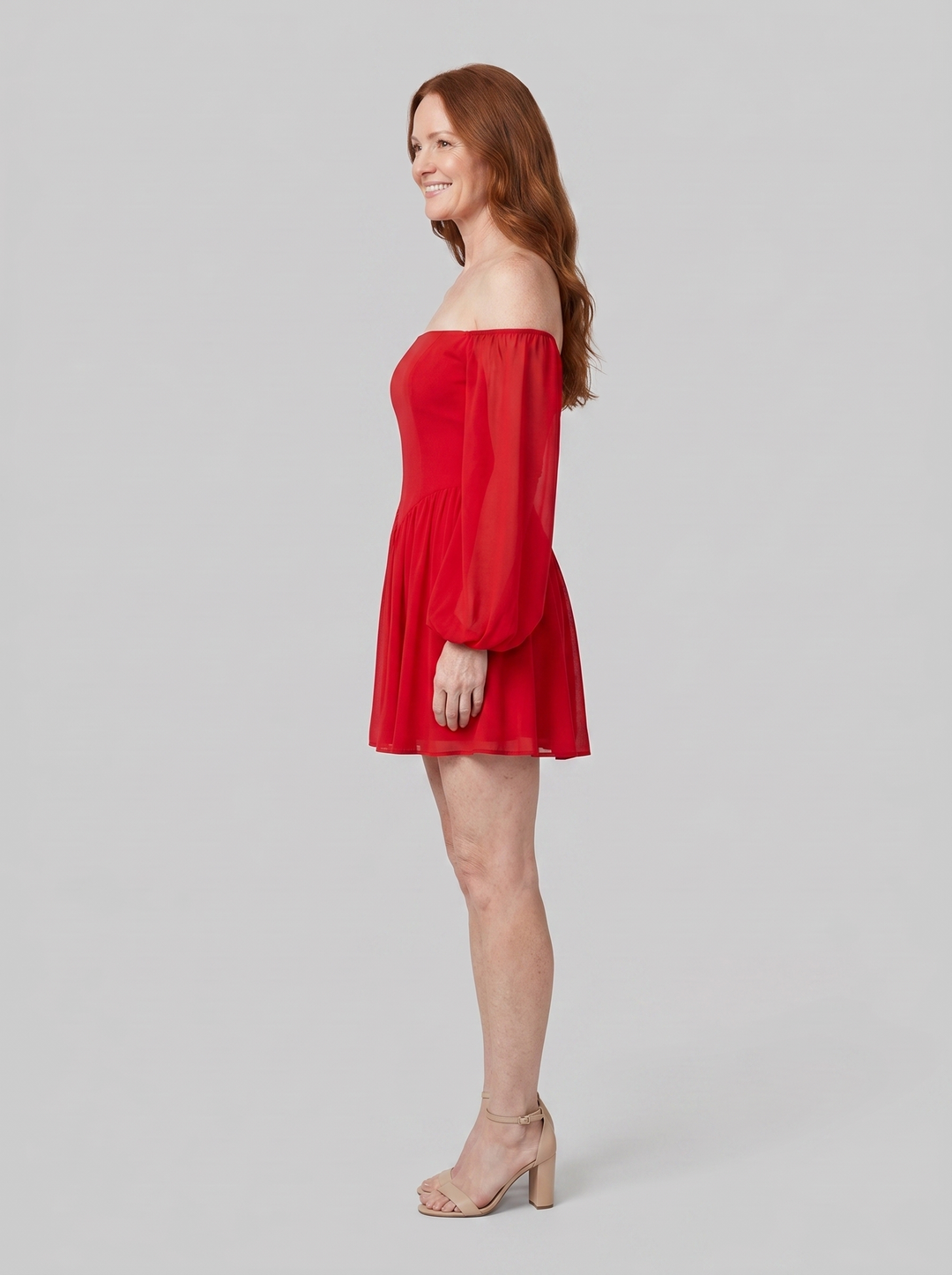 Scarlet Muse red chiffon mini dress side