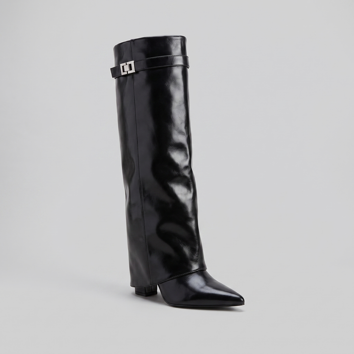 Hanna fold-over boot black leather