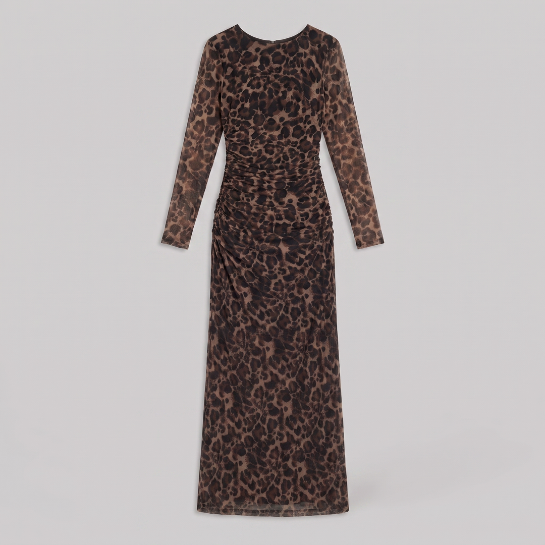 Valentina leopard print fitted gown, flat lay product shot