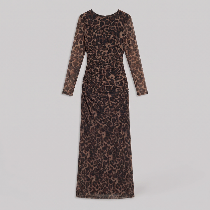 Valentina leopard print fitted gown, flat lay product shot