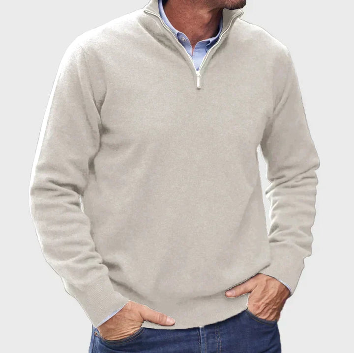 Men's Cashmere-Touch Half-Zip Sweater, Ribbed Trim