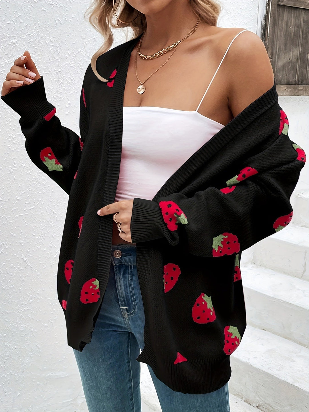 Strawberry | Motif Knit Cardigan