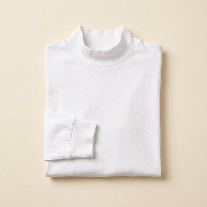 Maverick white long sleeve tee product flat lay