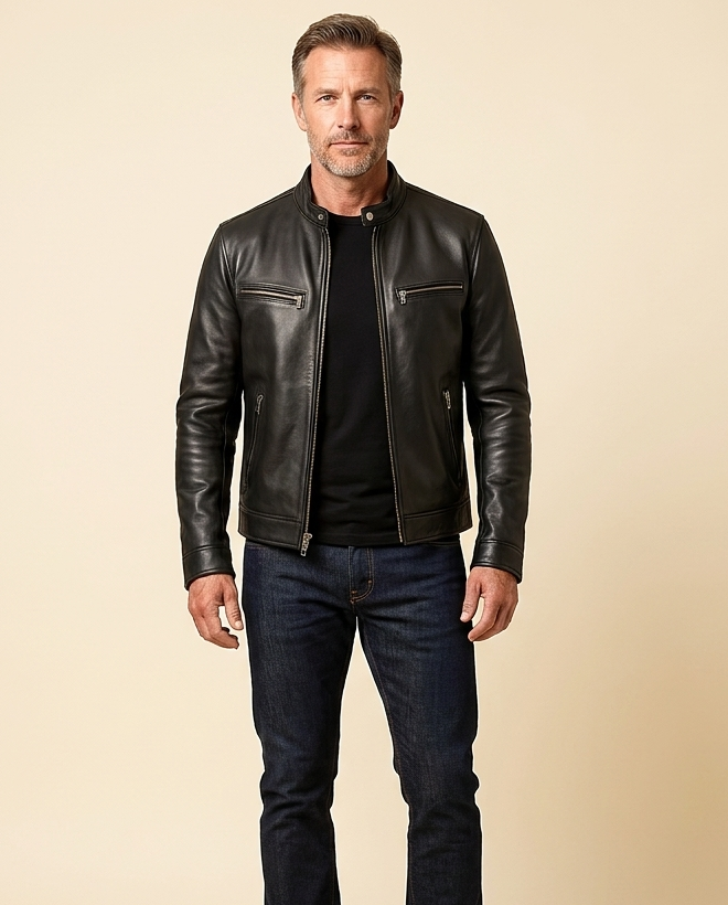 Men's leather jacket, full length