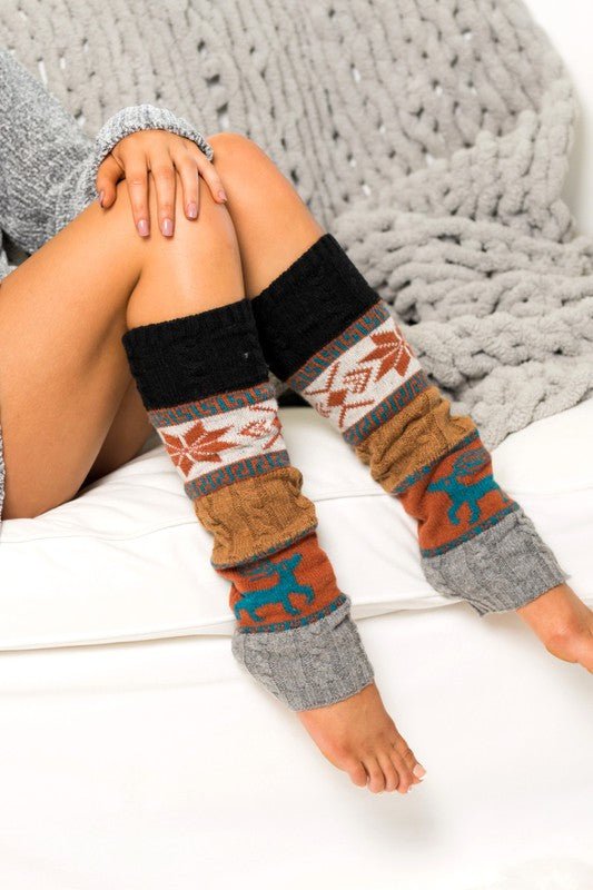 Thick knitted Nora leg warmers featuring a stylish Nordic print design, perfect for keeping warm and fashionable during colder months. - 1