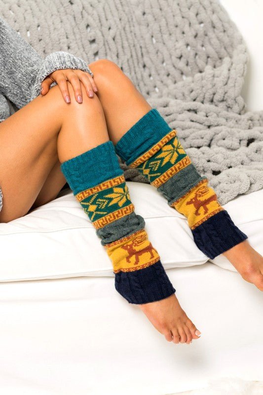 Thick knitted Nora leg warmers featuring a stylish Nordic print design, perfect for keeping warm and fashionable during colder months. - 4