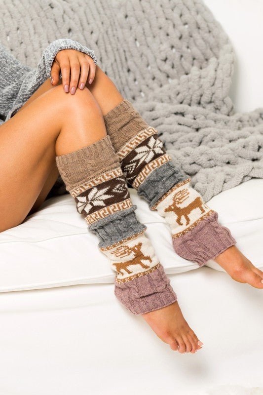 Thick knitted Nora leg warmers featuring a stylish Nordic print design, perfect for keeping warm and fashionable during colder months. - 3