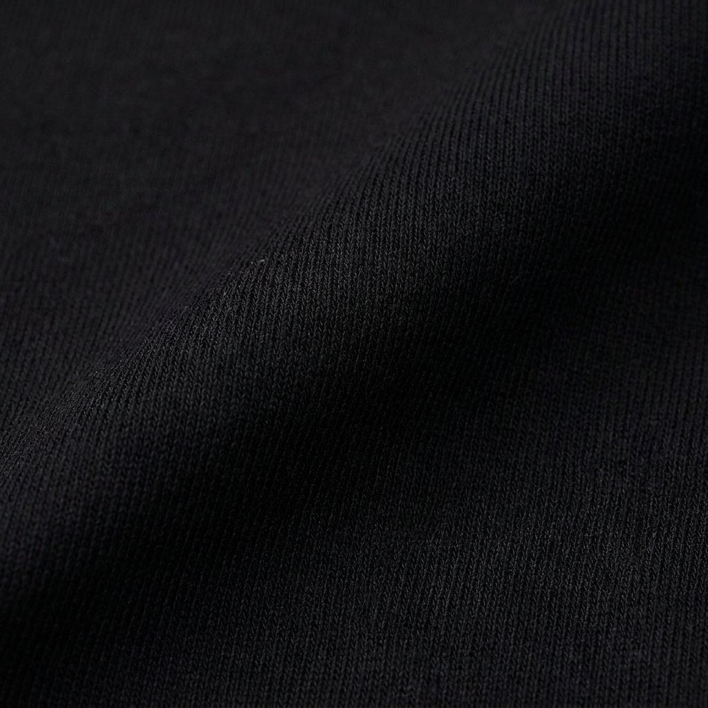 Quinn dress fabric detail, black punto roma jersey