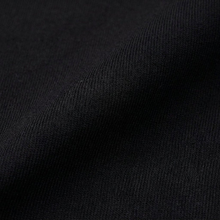 Quinn dress fabric detail, black punto roma jersey