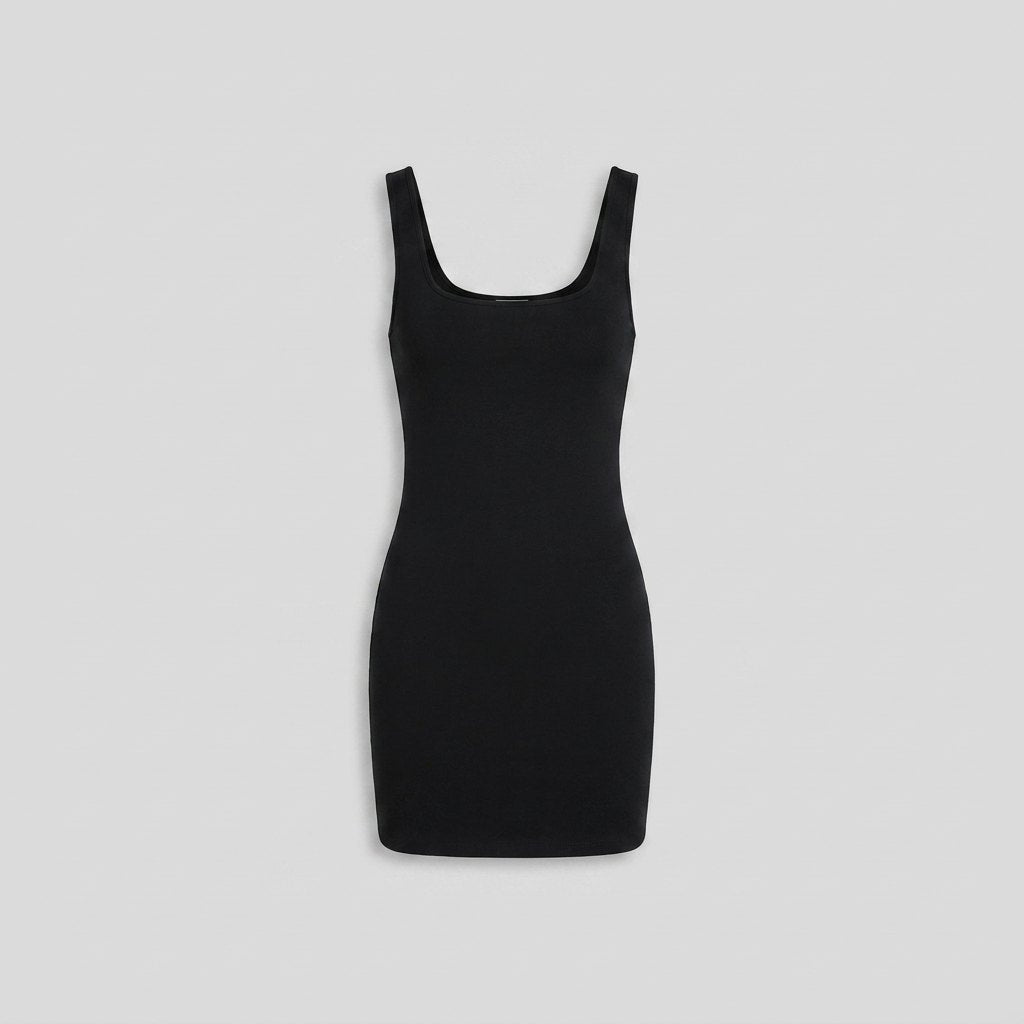 Quinn black mini dress, product flat lay