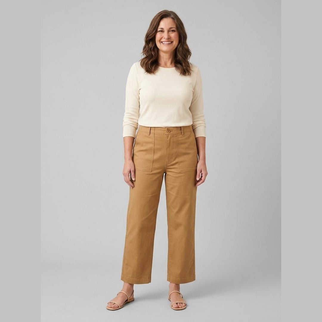 Rylan camel twill wide-leg cropped trousers, front