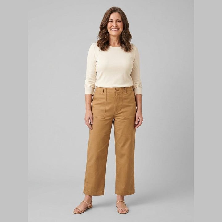 Rylan camel twill wide-leg cropped trousers, front