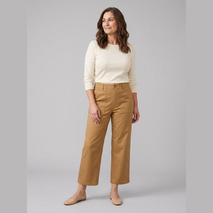 Rylan camel twill wide-leg trousers, front pose