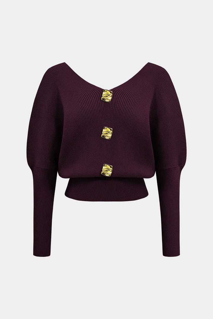 Solid Button | V-Neck Sweater