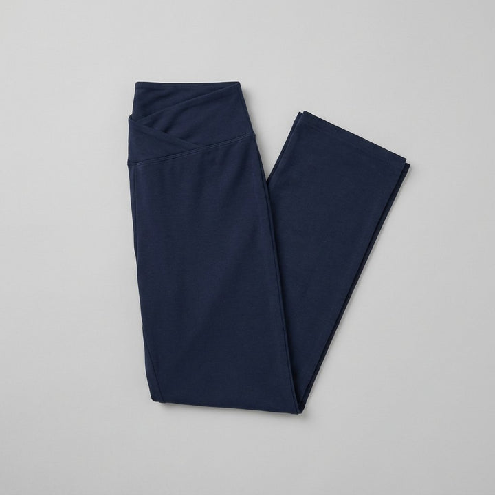 Sora navy yoga pants product flat lay