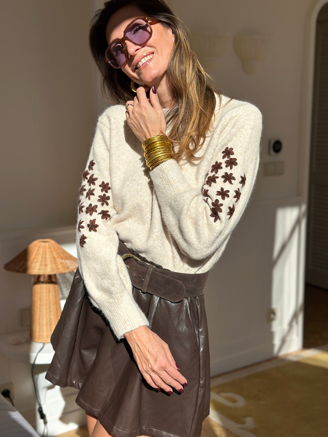 Teya Knit Sweater featuring a soft, feminine design in a cozy fabric, perfect for layering and stylish outfits. - 2