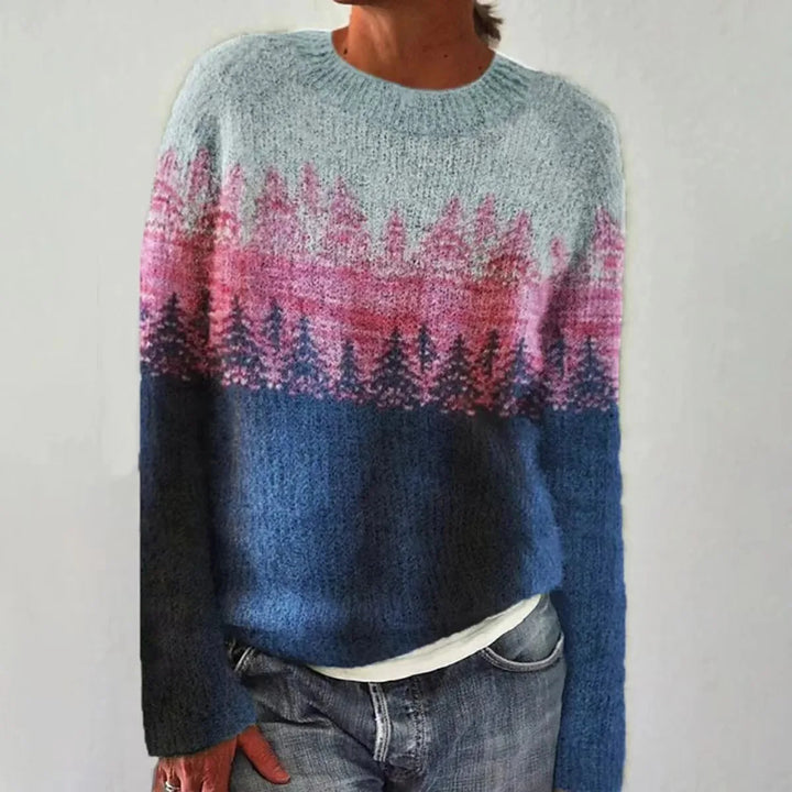 Women's Retro Argyle Knit Sweater, Crew Neck, Relaxed Fit