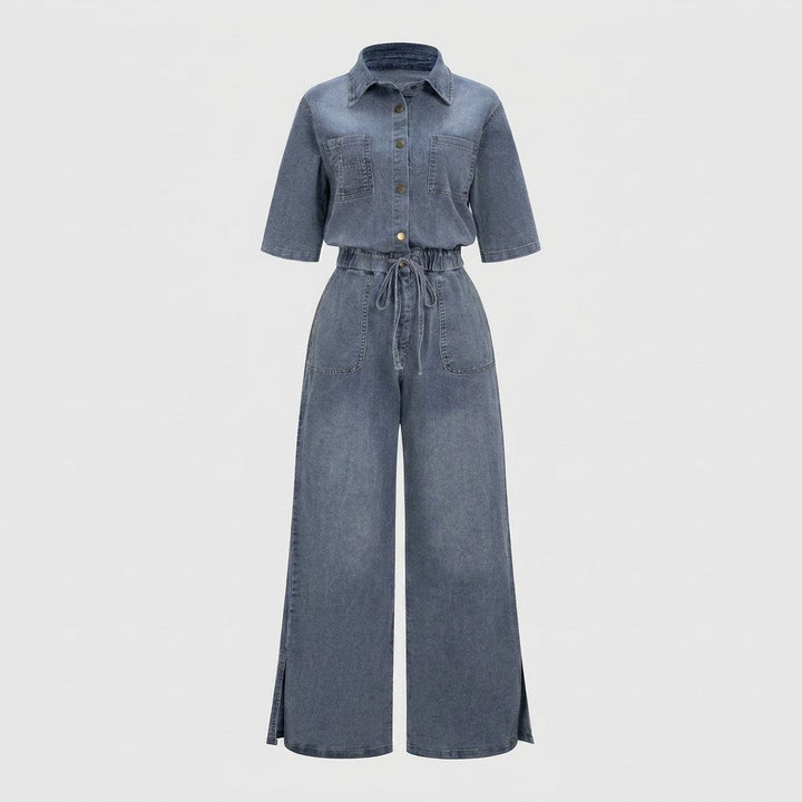 Aero denim wide-leg jumpsuit product flat lay