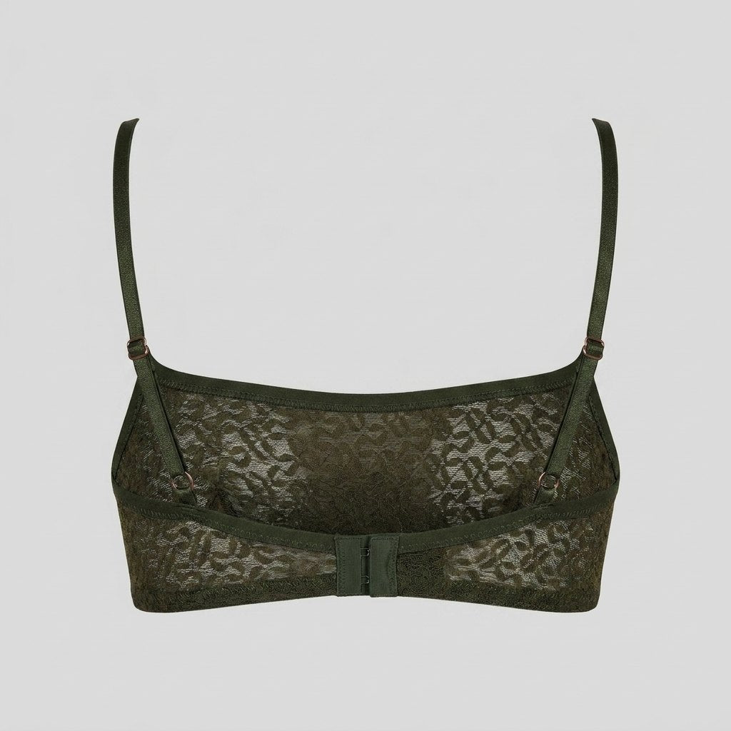 Aero forest green lace bralette, back