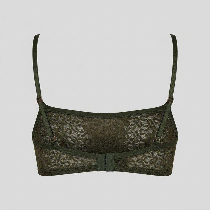 Aero forest green lace bralette, back