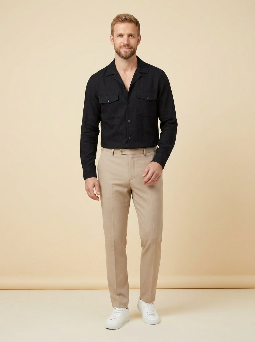 Affilato linen camp-collar shirt in black