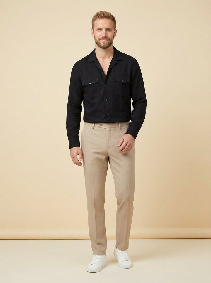 Affilato linen camp-collar shirt in black