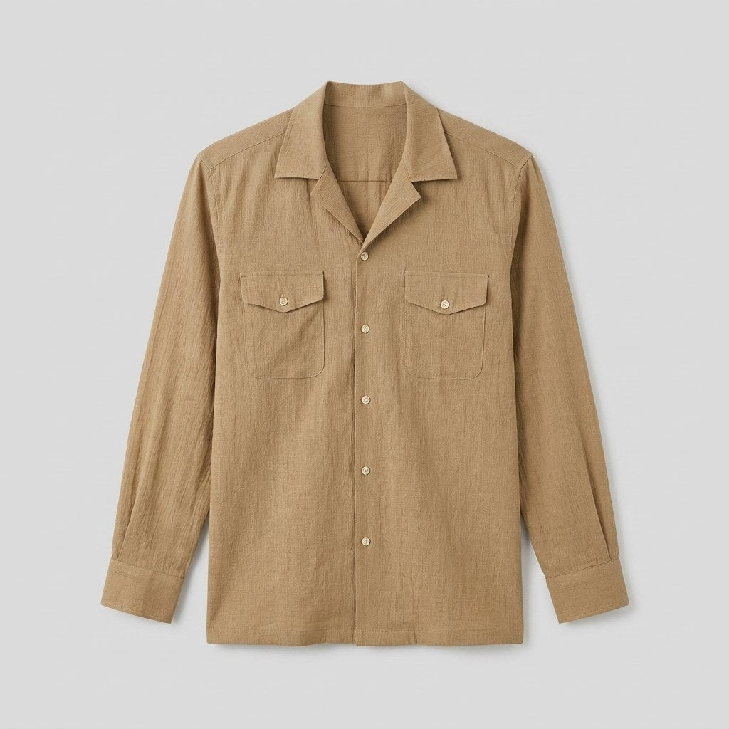 Affilato linen camp-collar shirt product flat lay