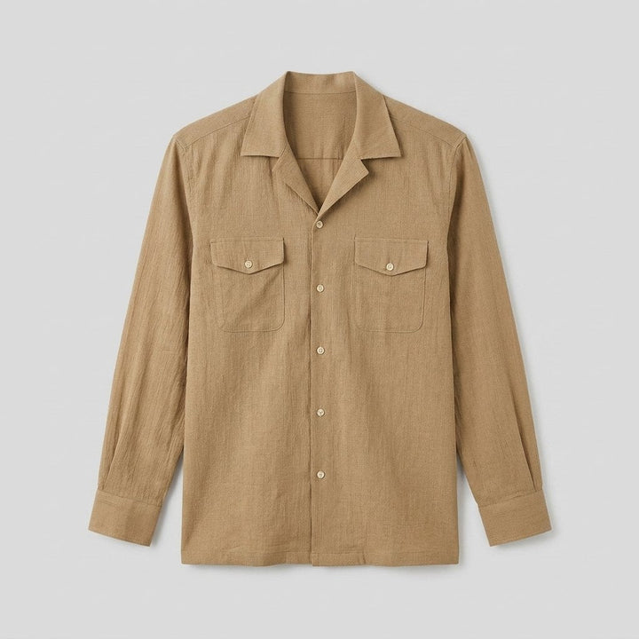 Affilato linen camp-collar shirt product flat lay