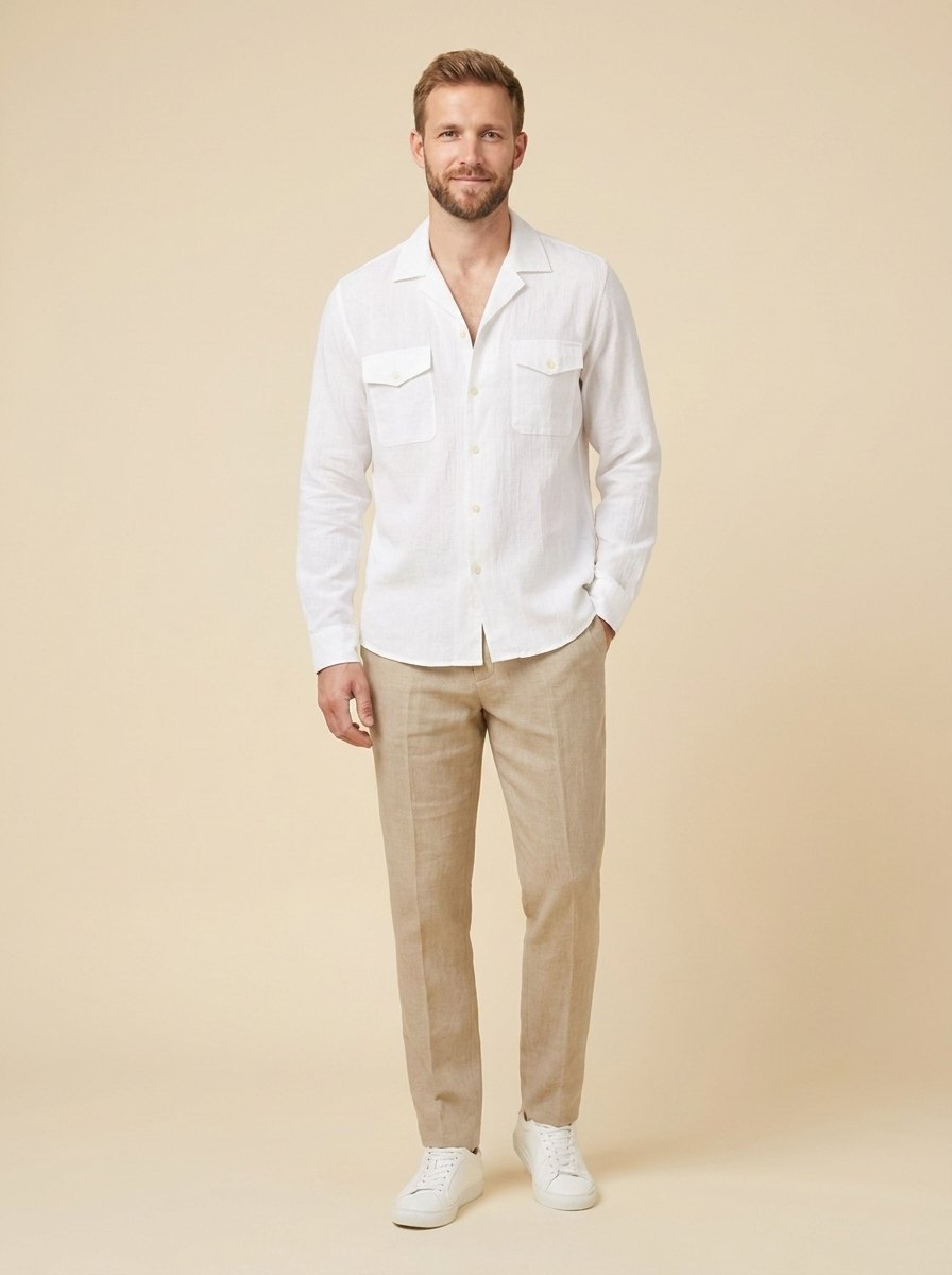 Affilato linen camp-collar shirt in white