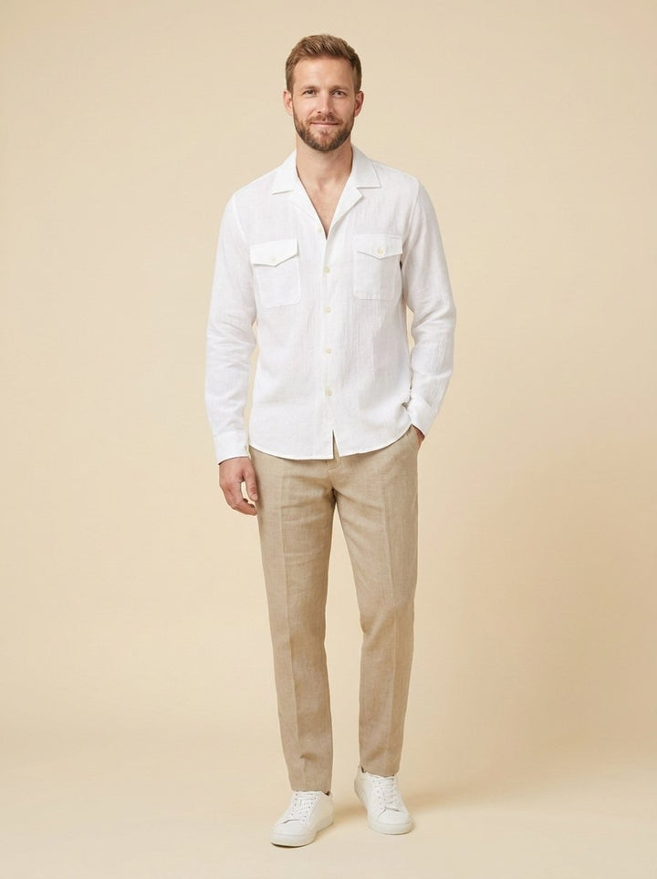 Affilato linen camp-collar shirt in white