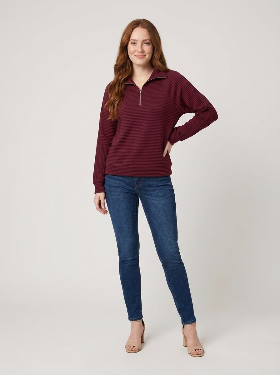 Alana Half-Zip Pullover - Red