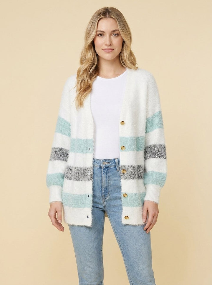 Alayah striped cardigan white blue front