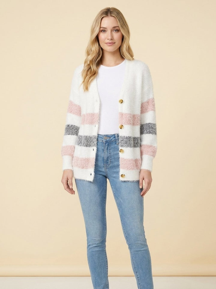 Alayah striped cardigan white pink front