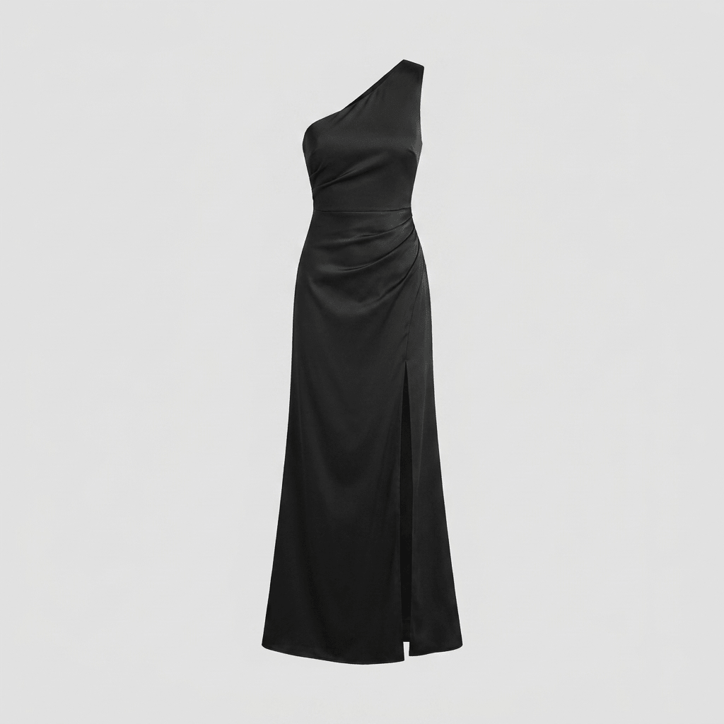 Alessandra one-shoulder black gown product flat-lay