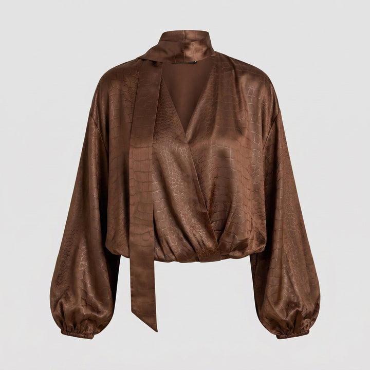 Alexia brown satin blouse product flat lay
