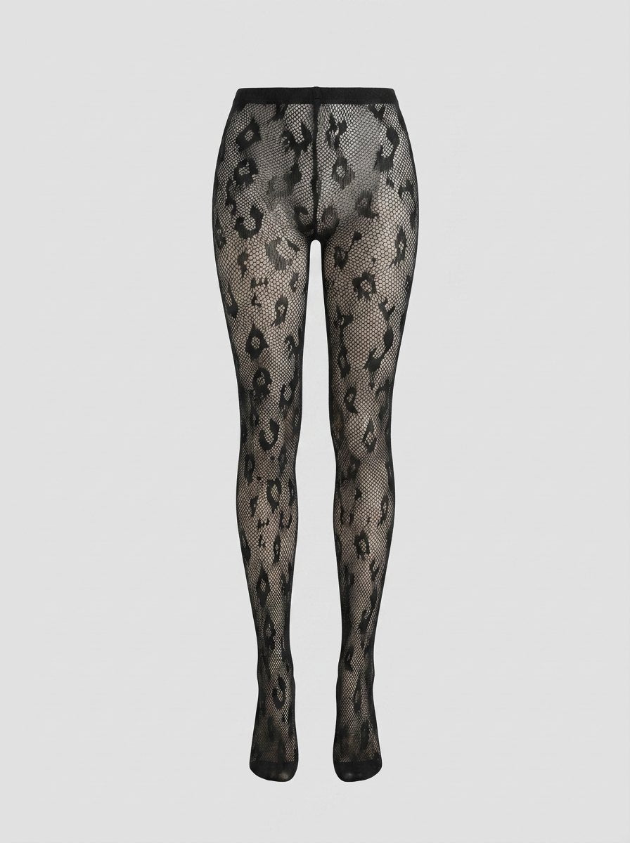 Alina sheer floral lace tights black front