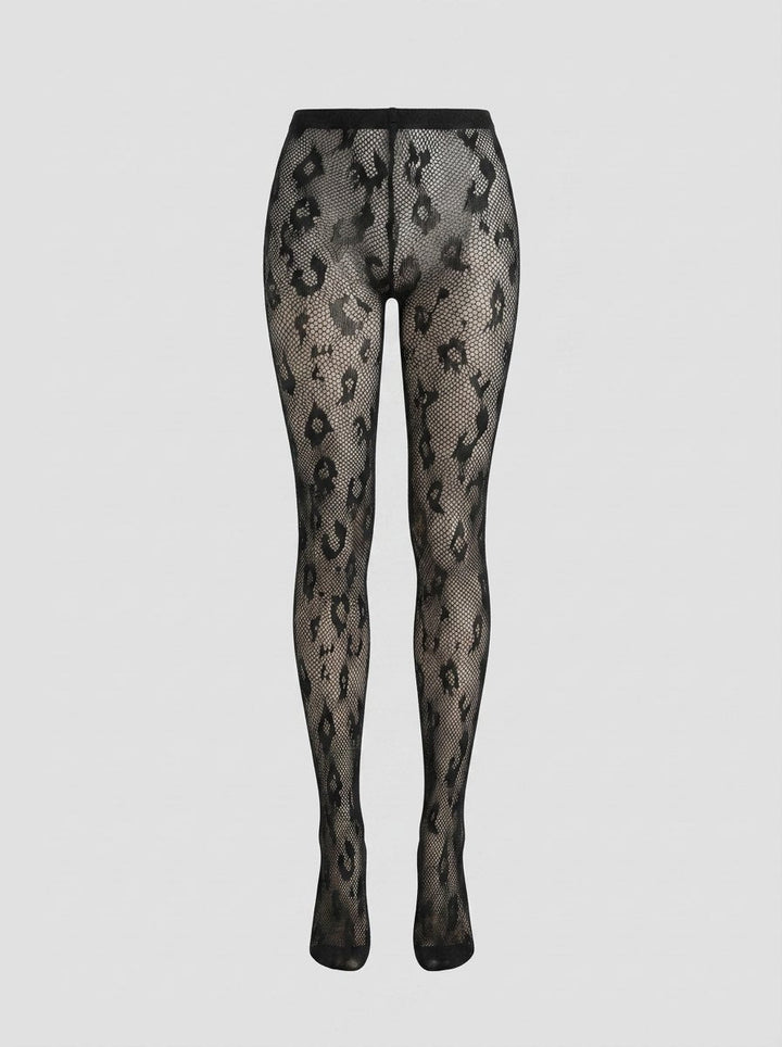Alina sheer floral lace tights black front