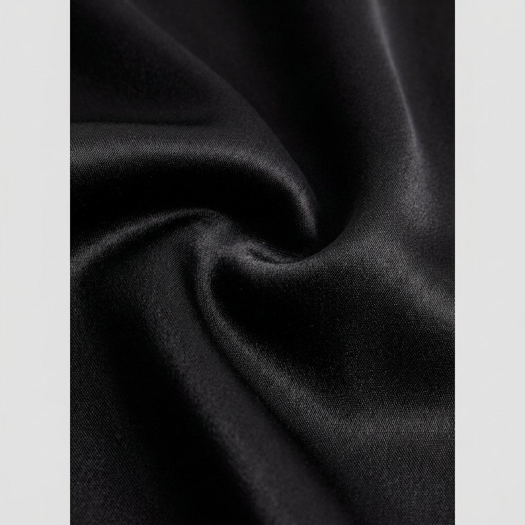 Alva black satin fabric close-up