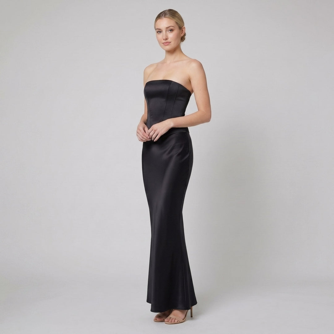Alva bias-cut satin maxi skirt front