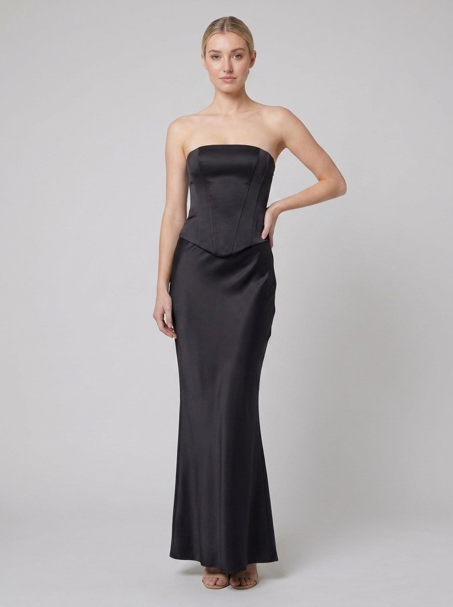 Alva bias-cut satin maxi skirt front pose