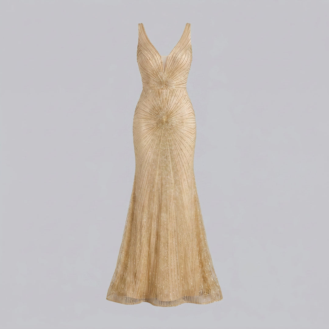 Amalia beaded evening gown product flat lay