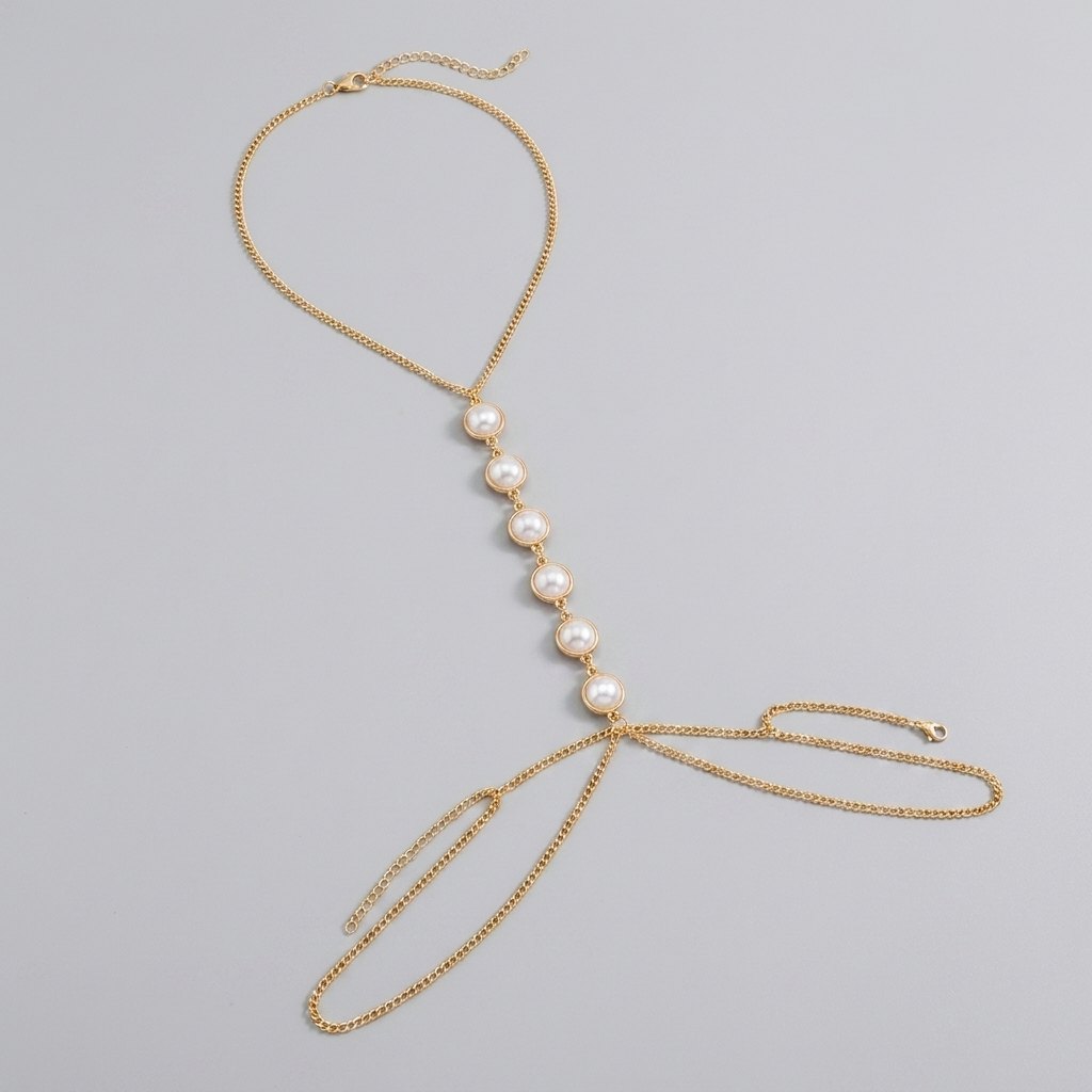 Amber gold pearl body chain