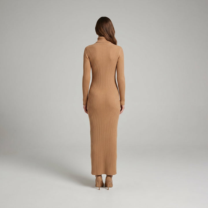 Amelie wool-blend maxi sweater dress, back view on model