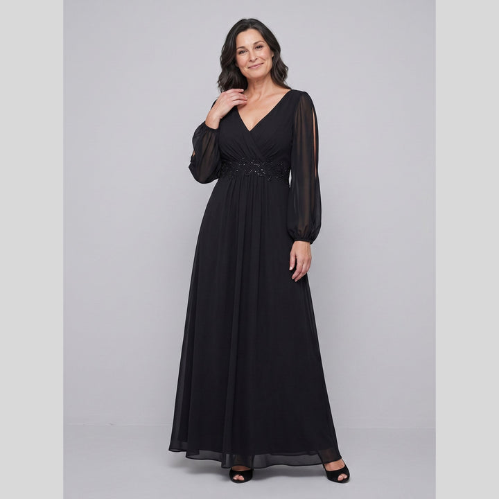 Black chiffon V-neck long sleeve floor-length evening gown - The store Vancouver