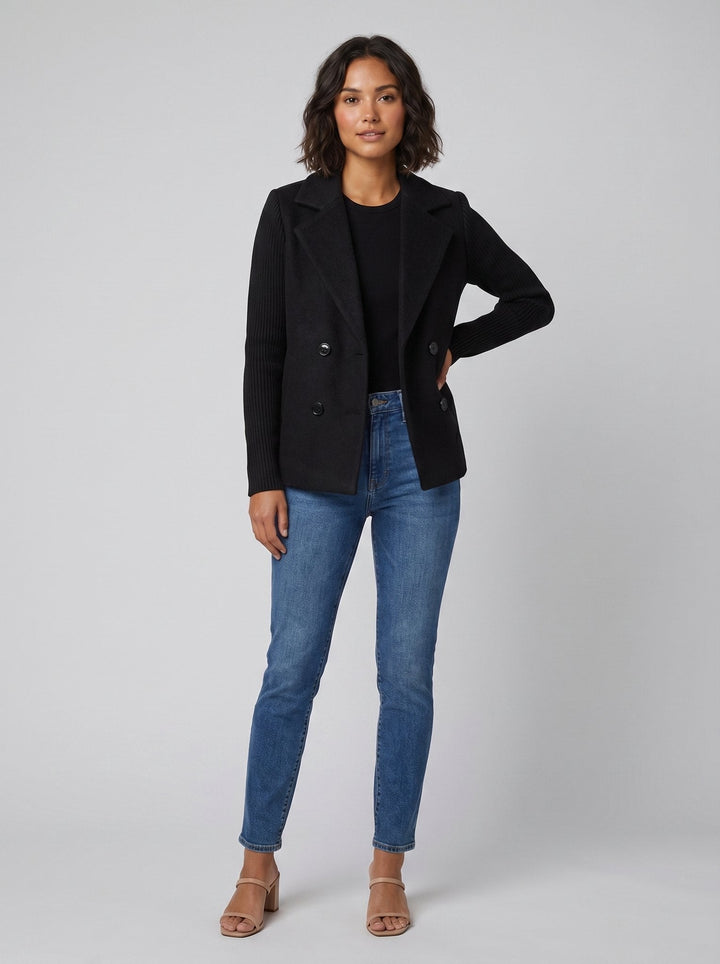 Amora knit-sleeve blazer black
